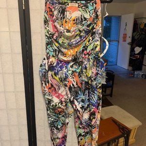 Tube Top Graphic Print Long Leg Romper
